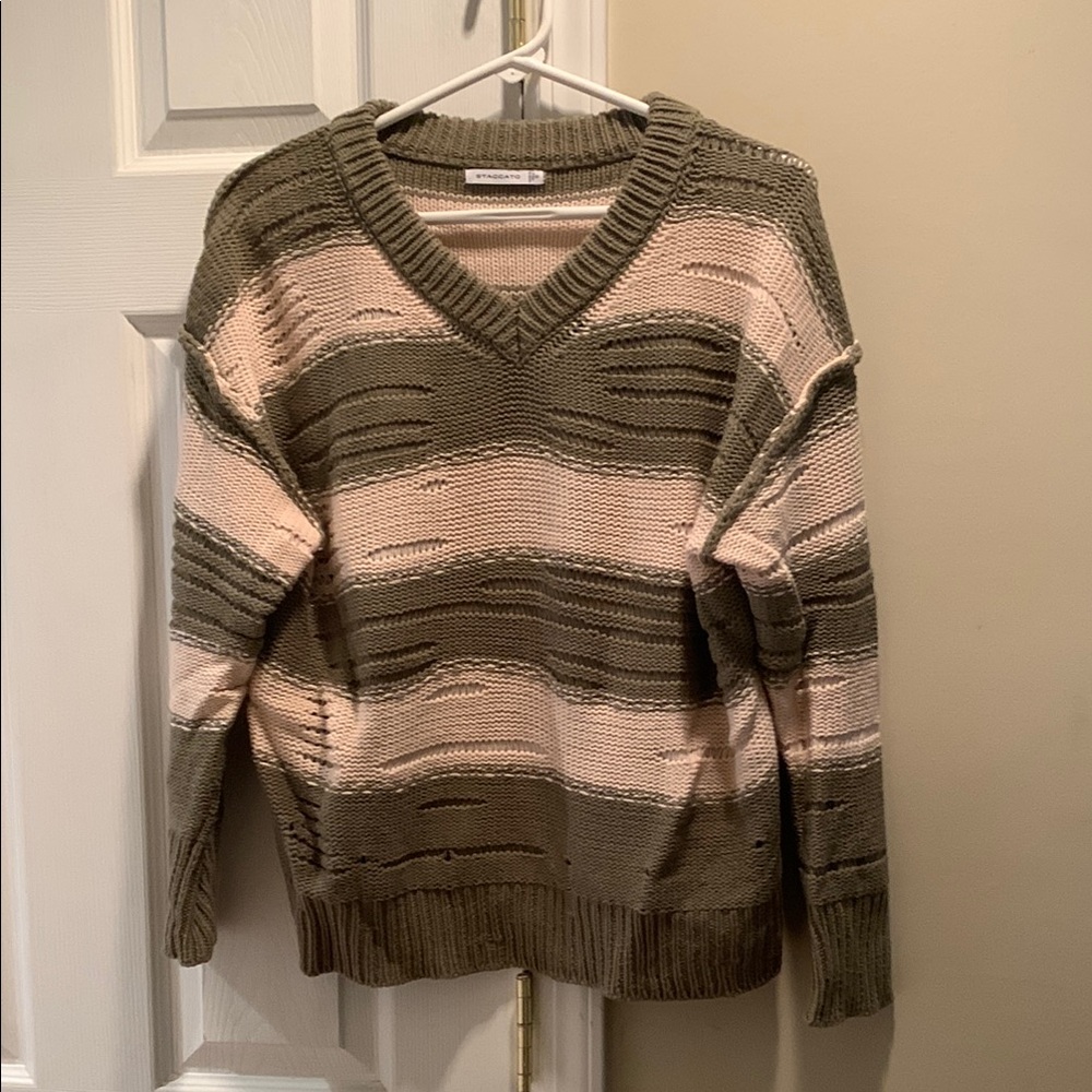 Staccato Olive and Cream Knit Sweater